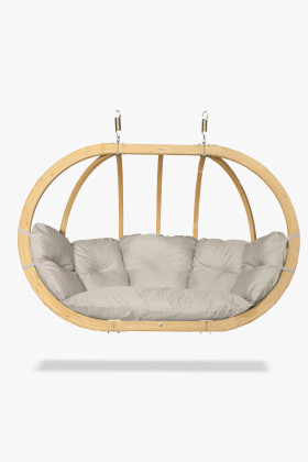 XL lucfenyő hinta krémszínű párnával kültéri és beltéri használatra